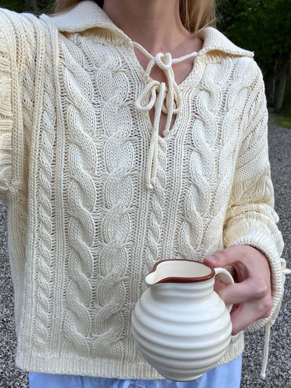 DJERF AVENUE Chunky Cream Size M Cable Knit Sweater Grandmacore Capsule Luxury